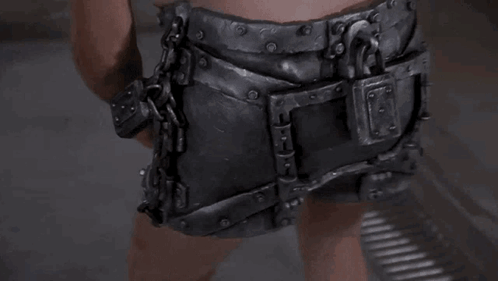 Person Wearing Metal Belt Chains And Padlock GIF