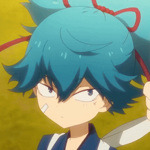 Person With Blue Hair Holding Sword
