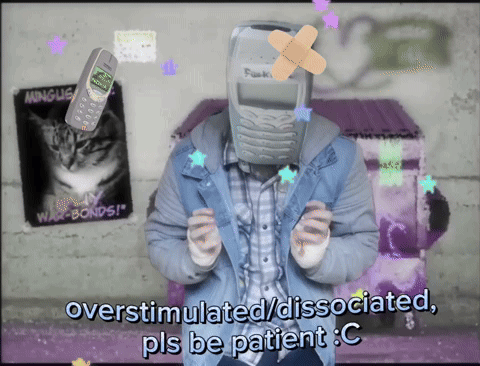 Person With Cell Phone on Head Overstimulated Dissociated Pls Be Patient