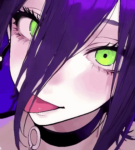 Person with Green Eyes and Purple Hair