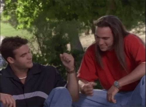 Person With Long Hair Next To Short-Haired Character GIF