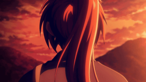 Person With Long Red Ponytail Looking At Sunset GIF