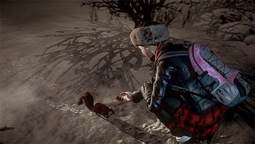 Person With Pink Backpack Feeds Squirrel In Snow GIF