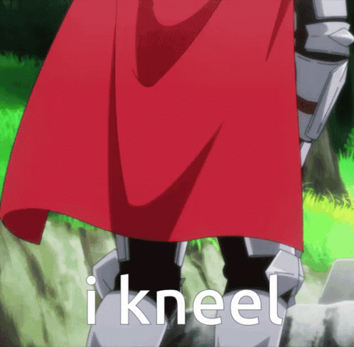 Person with Red Cape Saying I Kneel