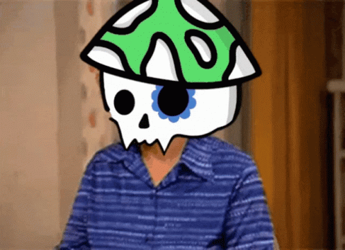 Person with Skull and Mushroom Hat