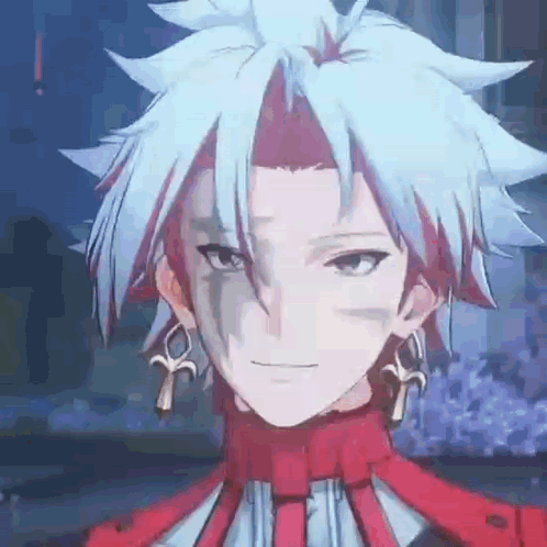 Person With White Hair And Red White Outfit GIF