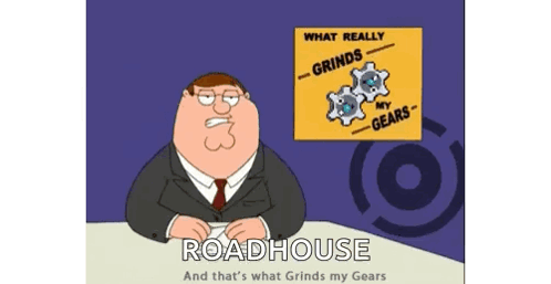 Peter Griffin at Desk Saying Roadhouse