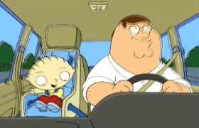 Peter Griffin Driving A Car With Stewie In The Back GIF