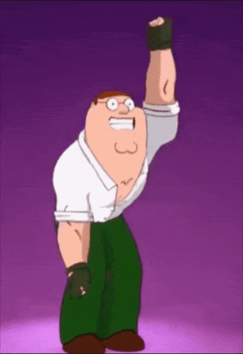 Peter Griffin From Family Guy Is Lifting His Fist Up In The Air GIF