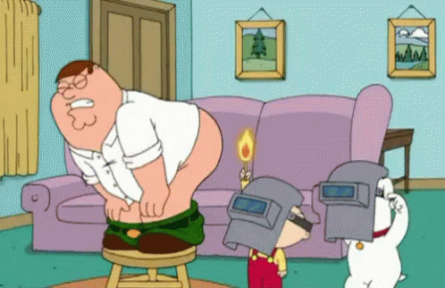 Peter Griffin From Family Guy Is Sitting On A Stool GIF