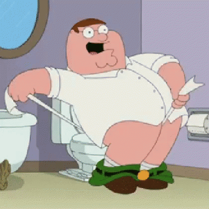 Peter Griffin From Family Guy Is Sitting On A Toilet Holding A Toothbrush . GIF