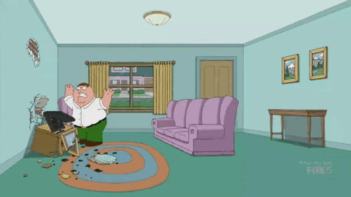 Peter Griffin From Family Guy Is Standing In A Living Room With A Couch GIF
