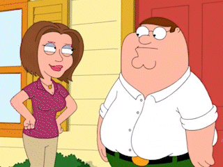 Peter Griffin From Family Guy Is Standing Next To A Woman In Front Of A Red Door GIF
