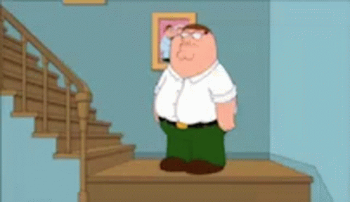 Peter Griffin From Family Guy Is Standing On The Steps Of A Staircase . GIF
