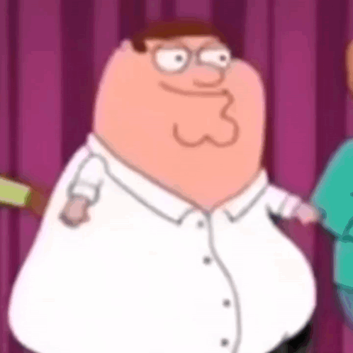 Peter Griffin In Front Of Purple Curtain GIF