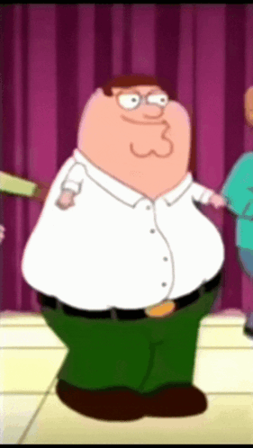 Peter Griffin in Front of Purple Curtain