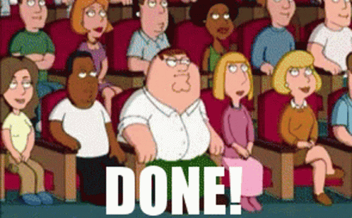 Peter Griffin Is Sitting In The Middle Of A Crowd Of People With The Word Done On The Bottom Right GIF
