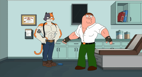 Peter Griffin Is Standing Next To A Cat In A Room GIF