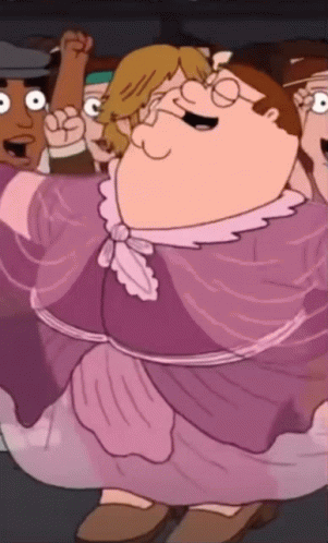 Peter Griffin Is Wearing A Purple Dress And Brown Shoes GIF