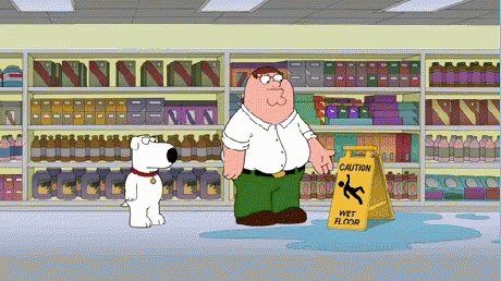 Peter Griffin Next to Wet Floor Sign