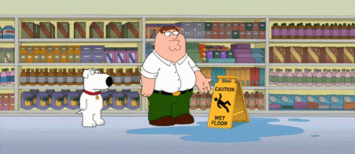 Peter Griffin Next to Wet Floor Sign