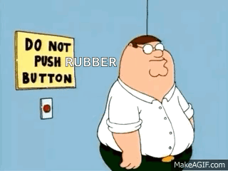 Peter Griffin Pointing at Do Not Push Rubber Button Sign