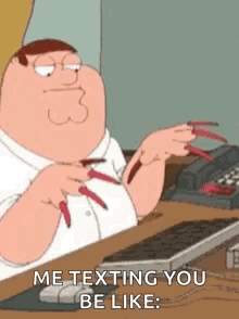 Peter Griffin Sitting At Desk With Long Red Nails And Keyboard GIF
