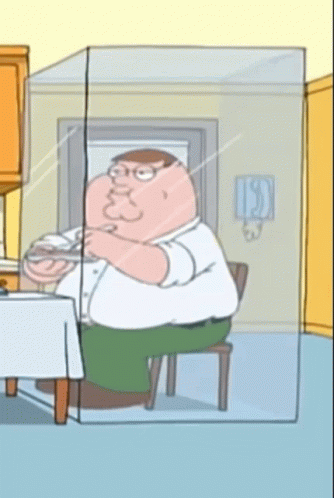 Peter Griffin Sitting Behind Glass Barrier