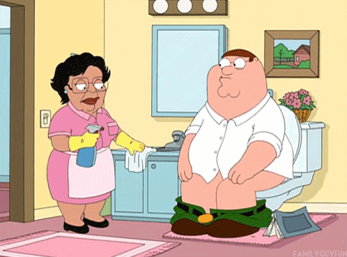 Peter Griffin Sitting on Toilet With Woman Cleaning