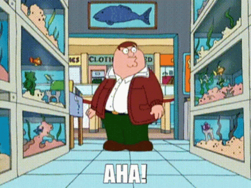 Peter Griffin Standing in Pet Store Saying Aha