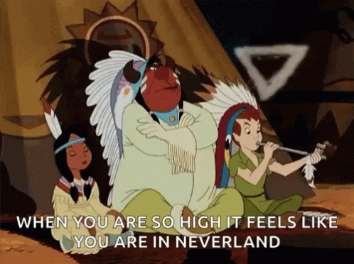 Peter Pan Sitting With Native American And Girl Playing Flute GIF