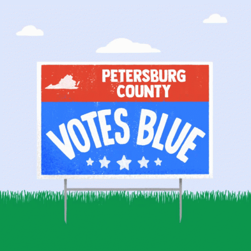 Petersburg County Votes Blue Sign in Grassy Field