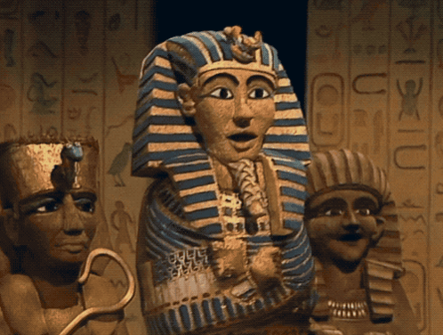 Pharaoh Statue With Blue and Gold Striped Robe