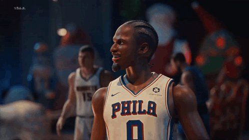 Philadelphia Basketball Player in Front of Santa