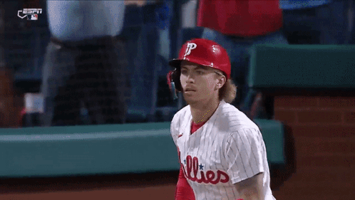 Phillies Baseball Player In Red Helmet On Field GIF