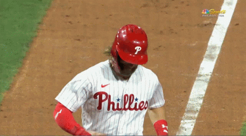 Phillies Baseball Player Wearing Red Helmet