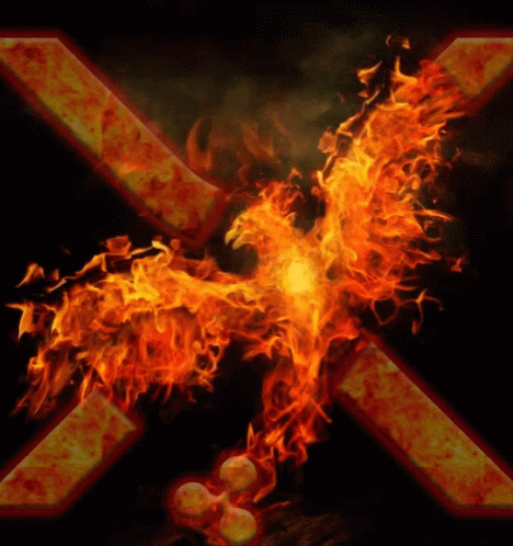 Phoenix Surrounded by Flames With X