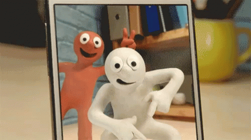Phone With Two Cartoon Characters One Big Eyes