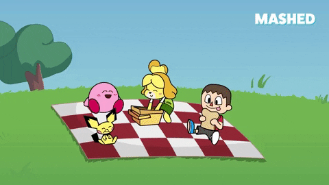 Pichu Having Picnic With Kirby Isabelle Boy Villager GIF