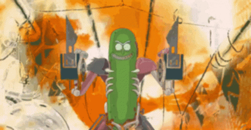 Pickle Rick Holding Guns GIF
