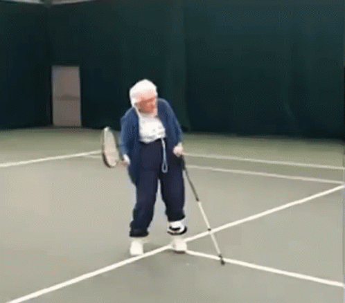 Pickleball Granny Hitting Ball GIF
