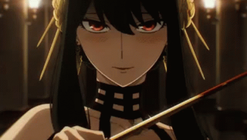 Piercing Look Yor Forger Wielding Sword GIF