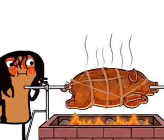 Pig Being Cooked on Grill