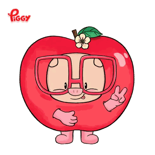 Pig Dressed as Apple with Glasses and Flower