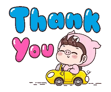 Pig Driving Yellow Car With Thank You