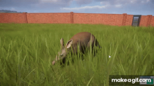 Pig Eating Grass In Video Game GIF