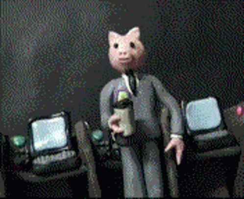 Pig Head Cartoon Holding Coffee