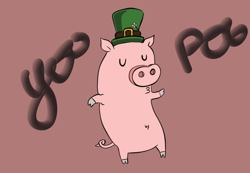 Pig in Leprechaun Hat Saying Yo Poo