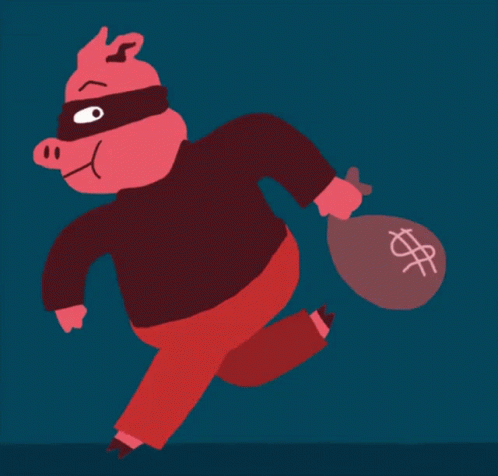 Pig Robber Fleeing With Loot Animation GIF
