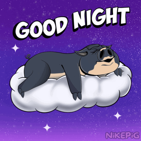 Pig Sleeping on Cloud Saying Good Night